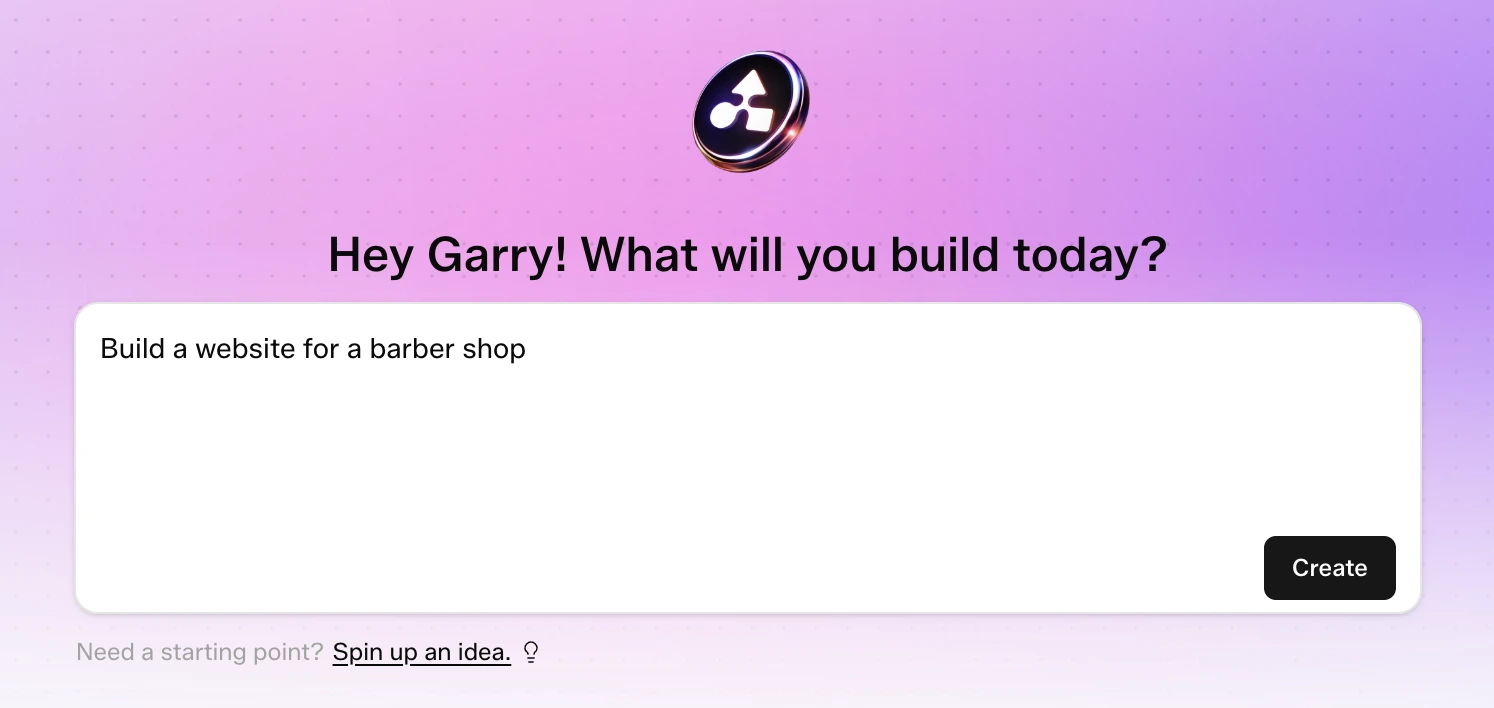 SproutOS prompt box with example text 'Make a website for a restaurant' and the Generate button