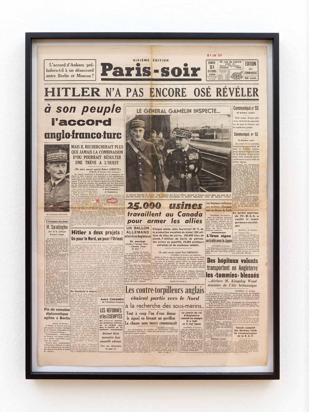 La menace, Paris-soir, 21 Octobre 1939