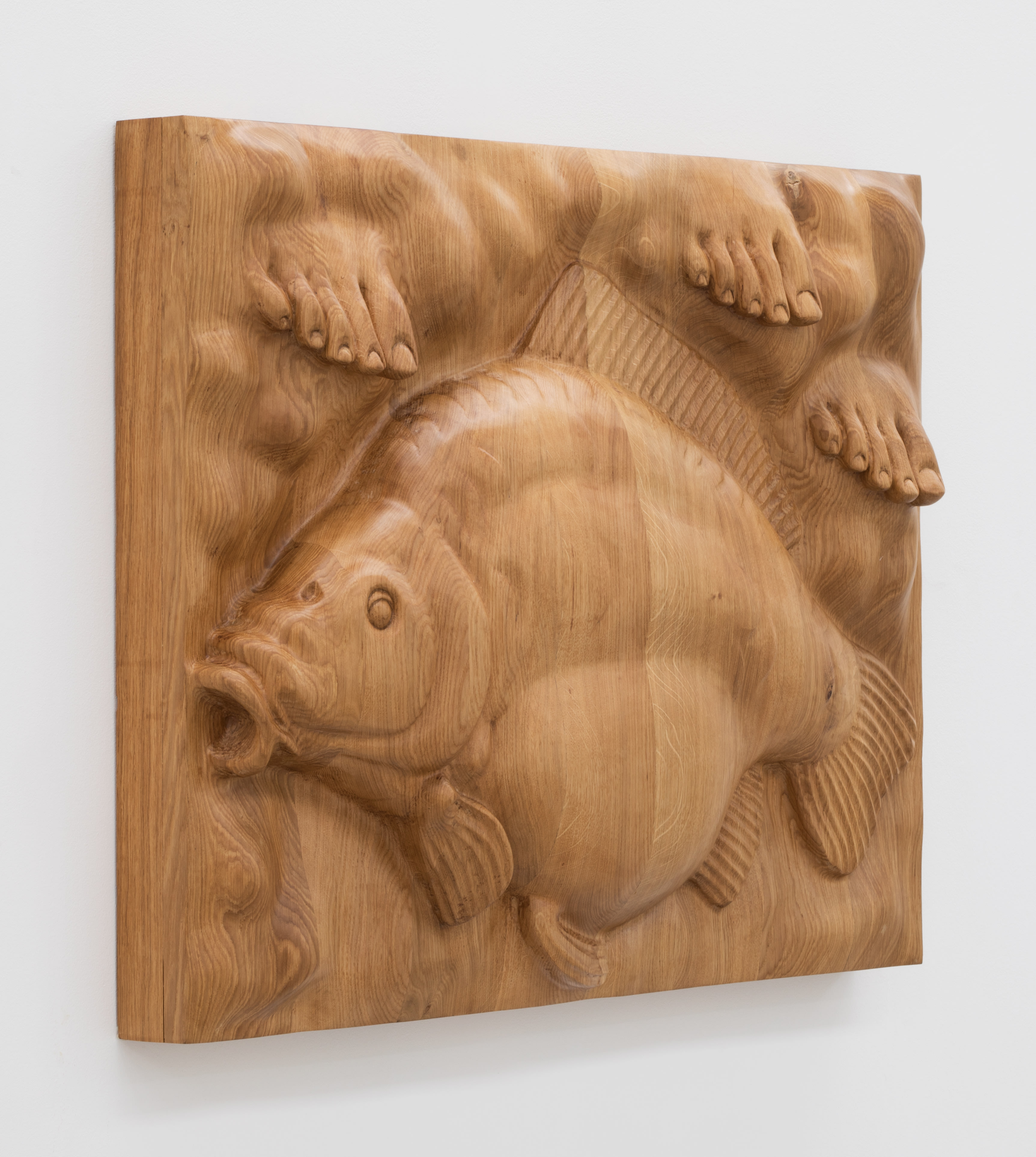 Oak relief with mirror carp and feet