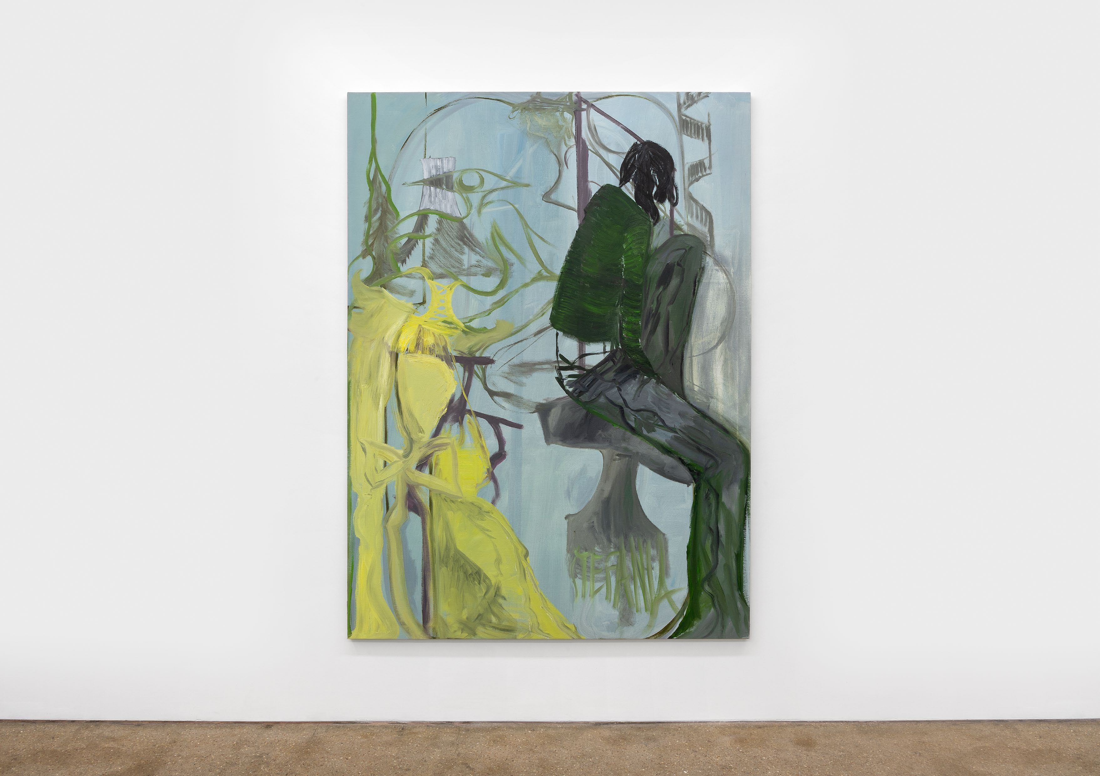 Figure and ghost in a fairytale landscape with chimney