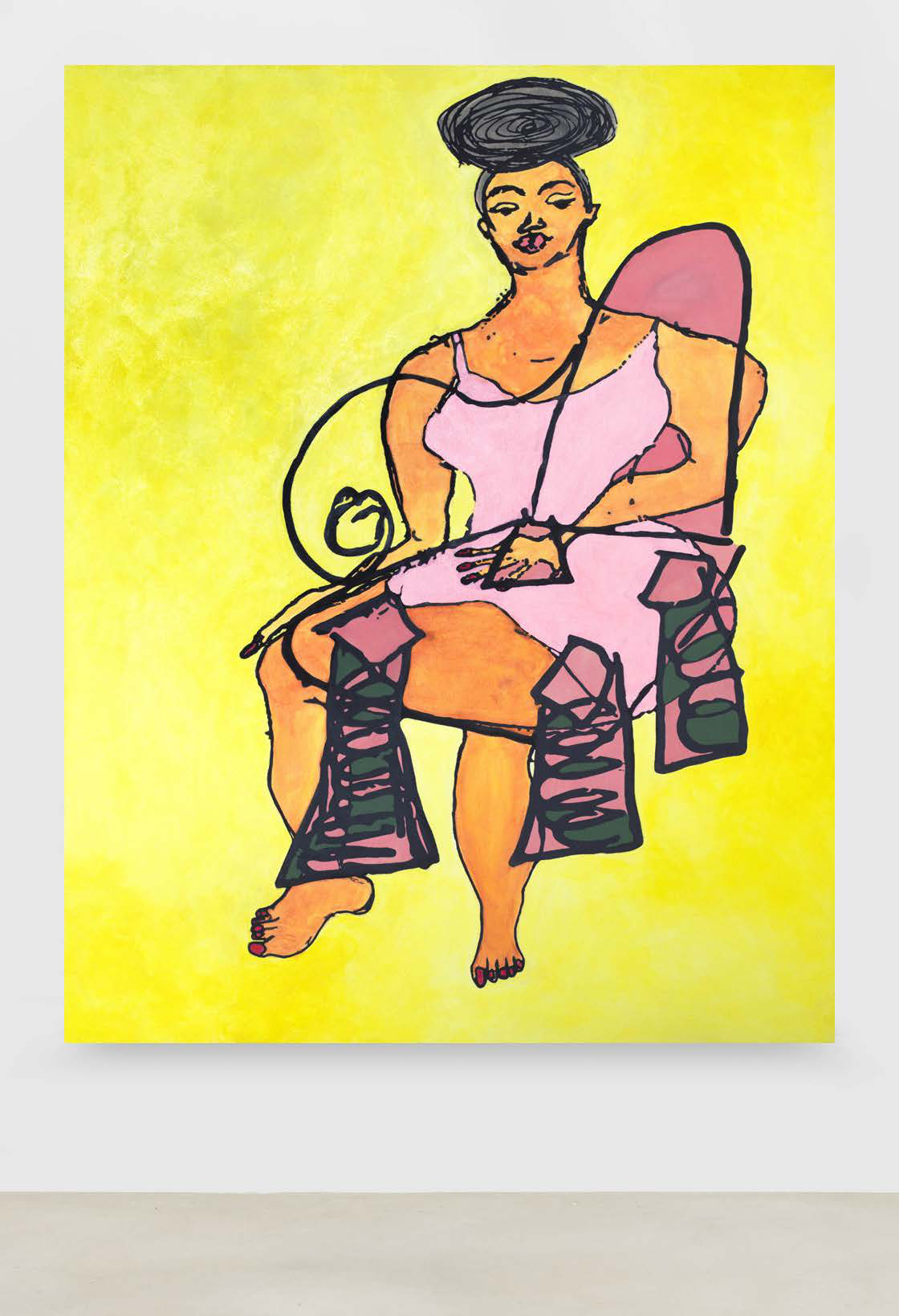 Leisure Lady with Bun in Pink Dress