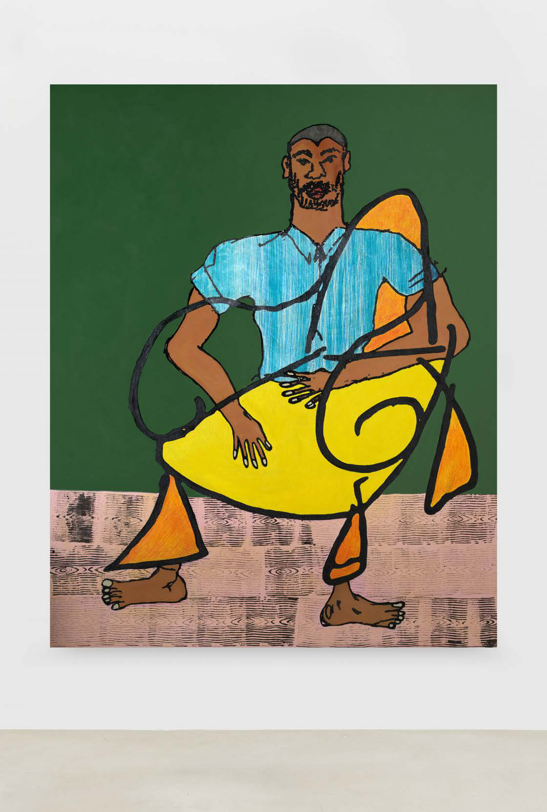 Leisure Man in Blue Shirt on Hardwood Floor