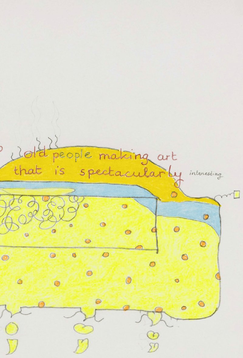 Old people making Art that is spectacularly interesting with orange dots (design for wall painting a...