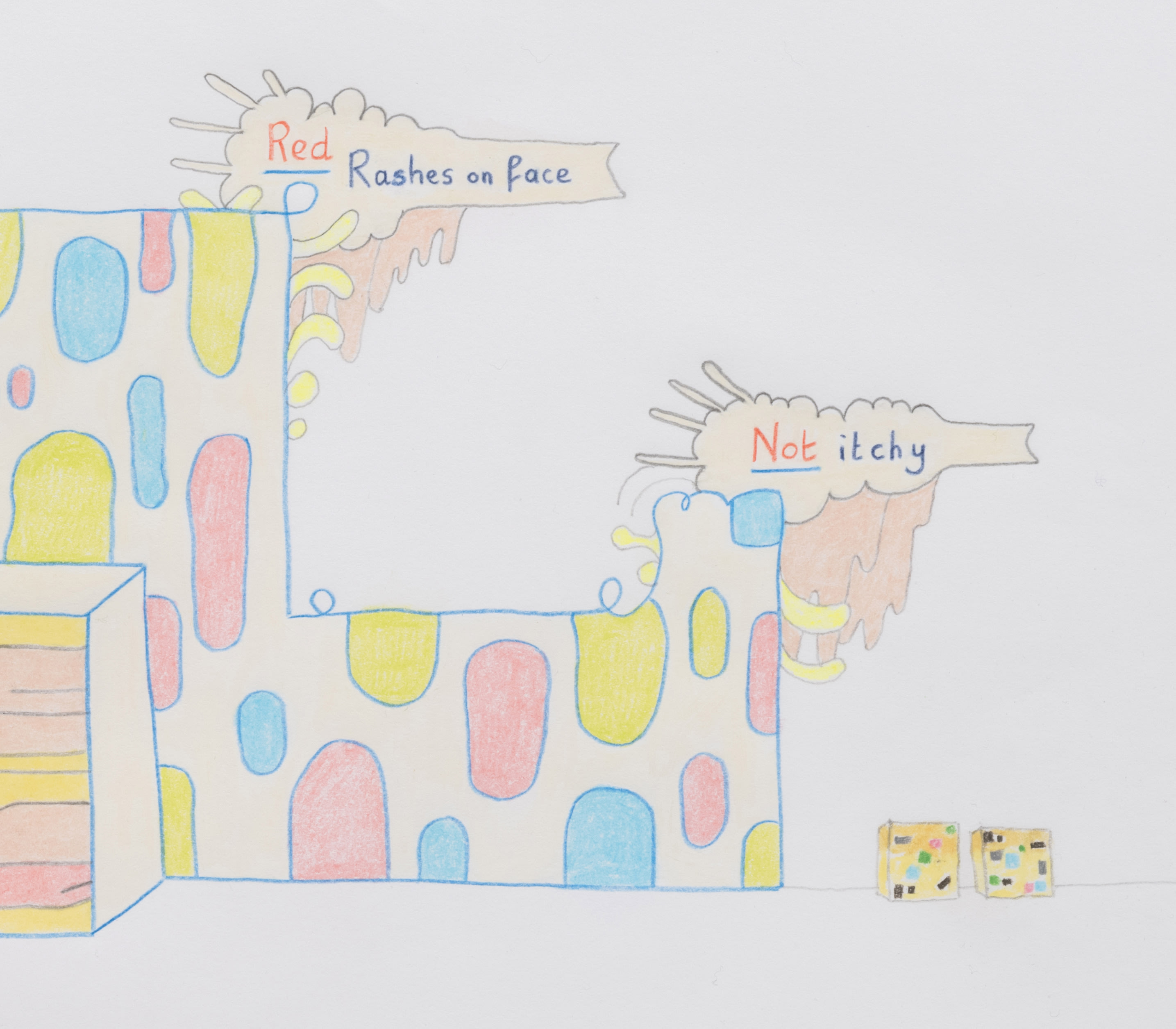 Red Rashes on Face (design for wall painting and mixed media) (plus two smallcanvas pieces)
