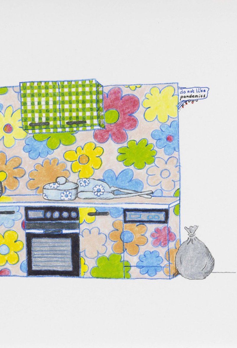 Retro Kitchen (design for various objects, wall painting and mixed media)