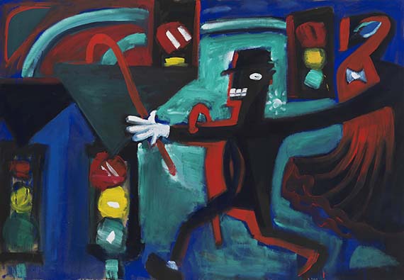 Ampelsprung. Der Kapitalist zeigt freudig erregt Max Ernst Berlin