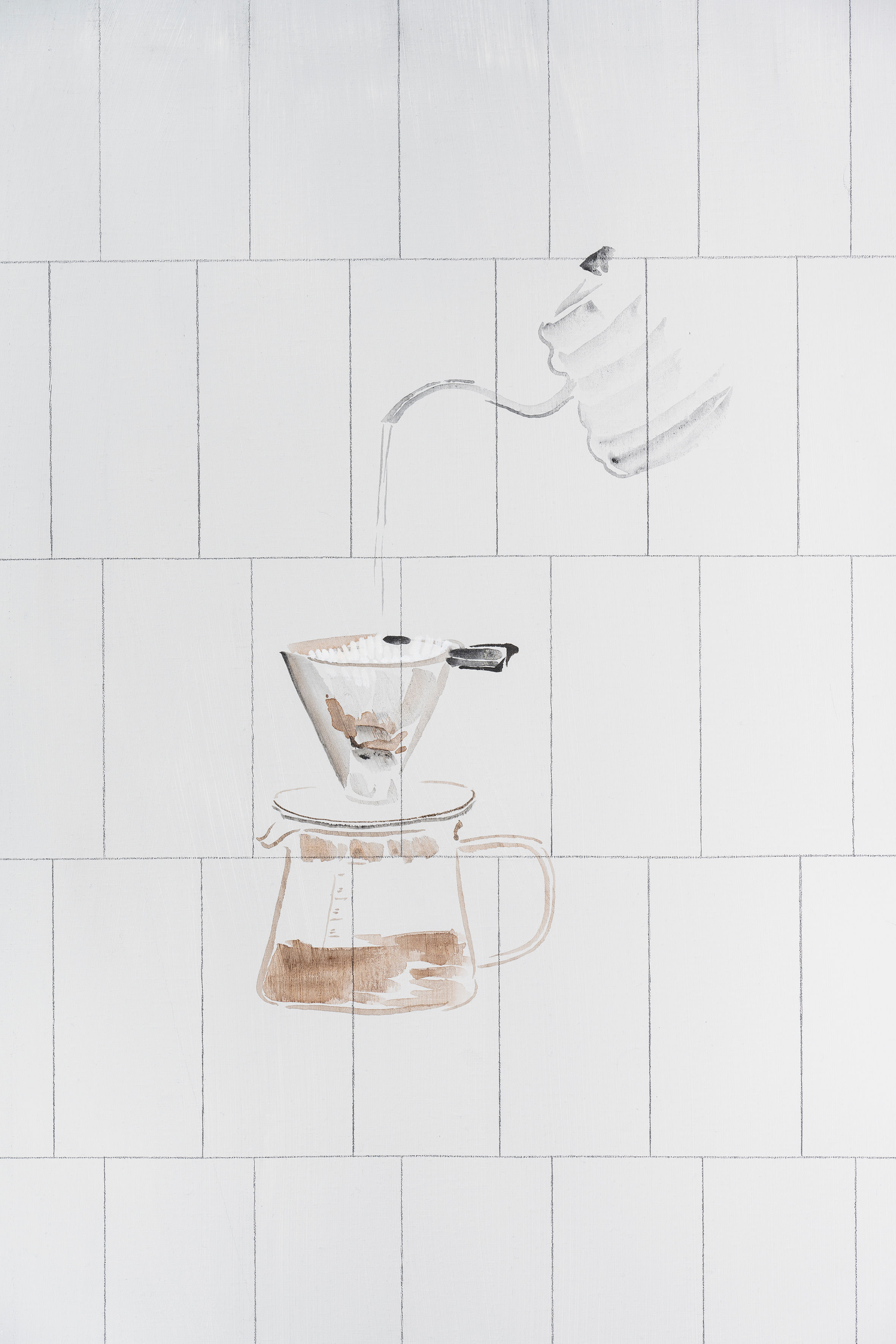 Hand pour coffee on the Leave in the Wind (The imitation of Agnes Martin)