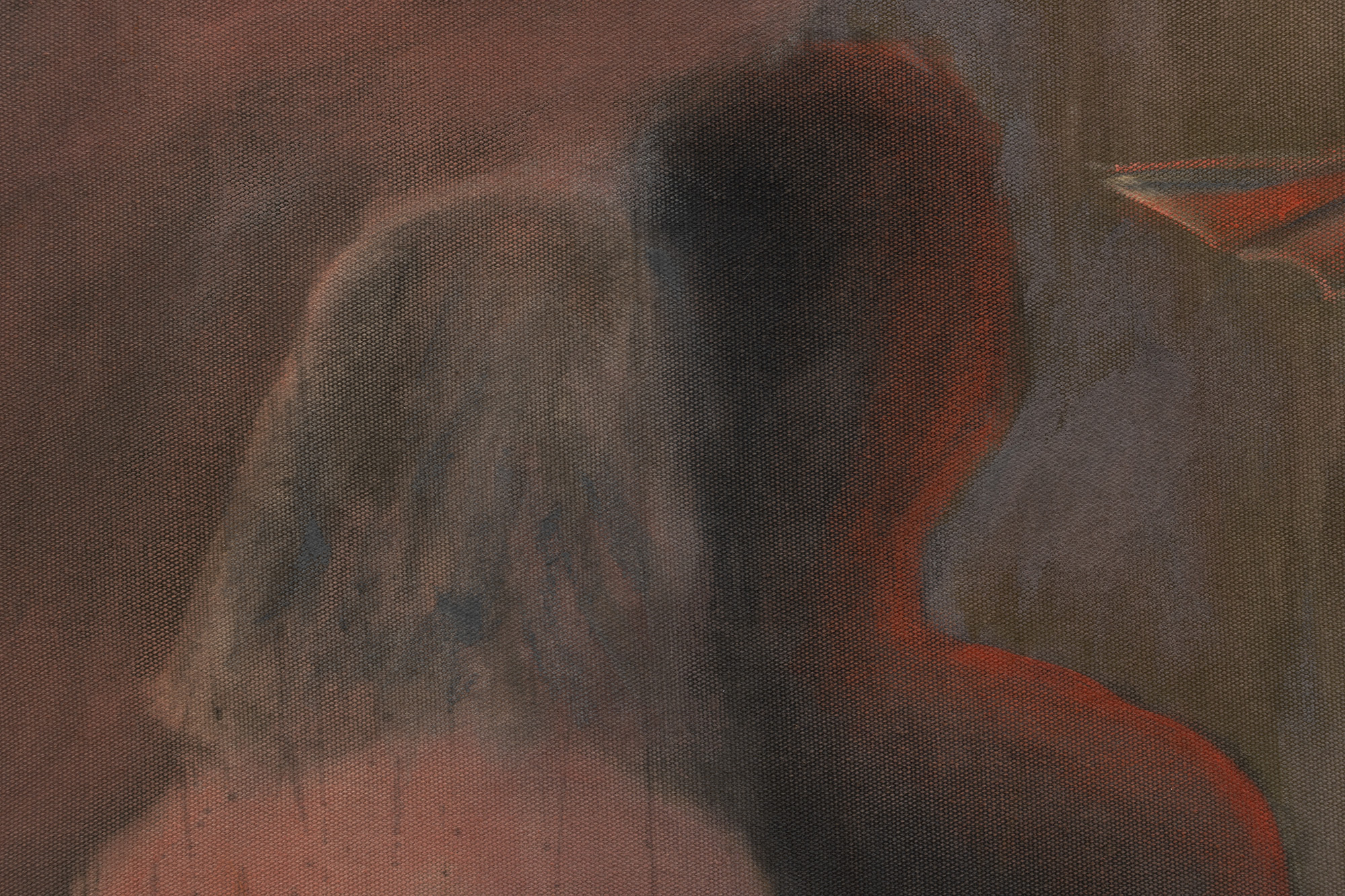 She is whispering "don't run away" (after William Bouguereau: Dante et Virgile)