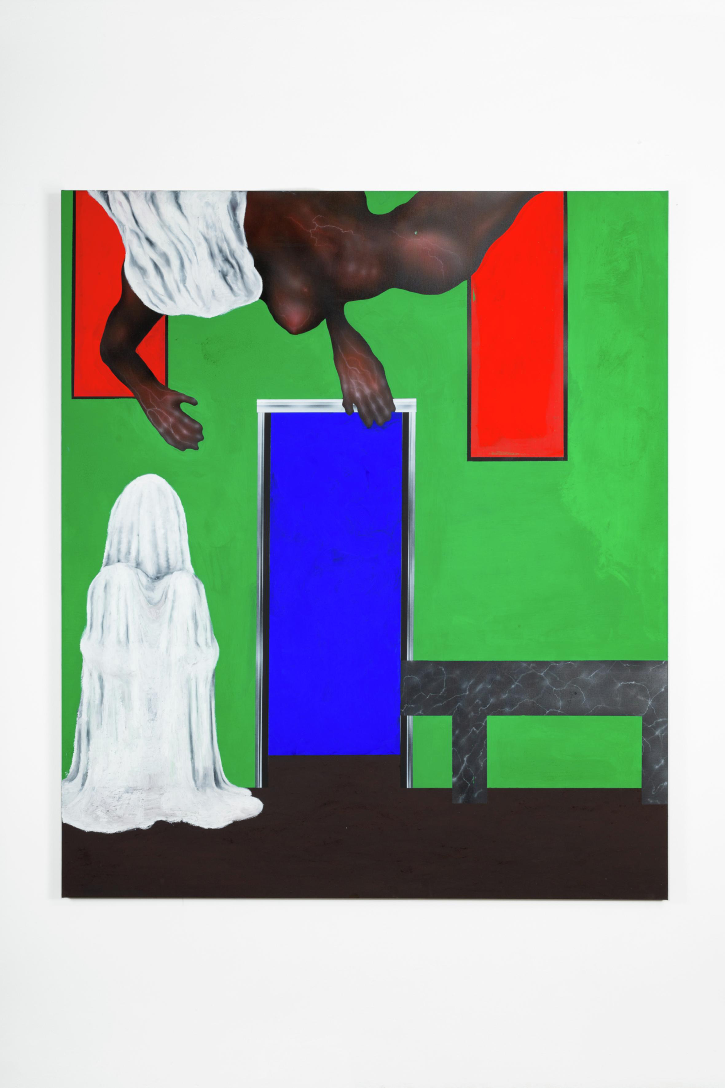Blue door and red windows