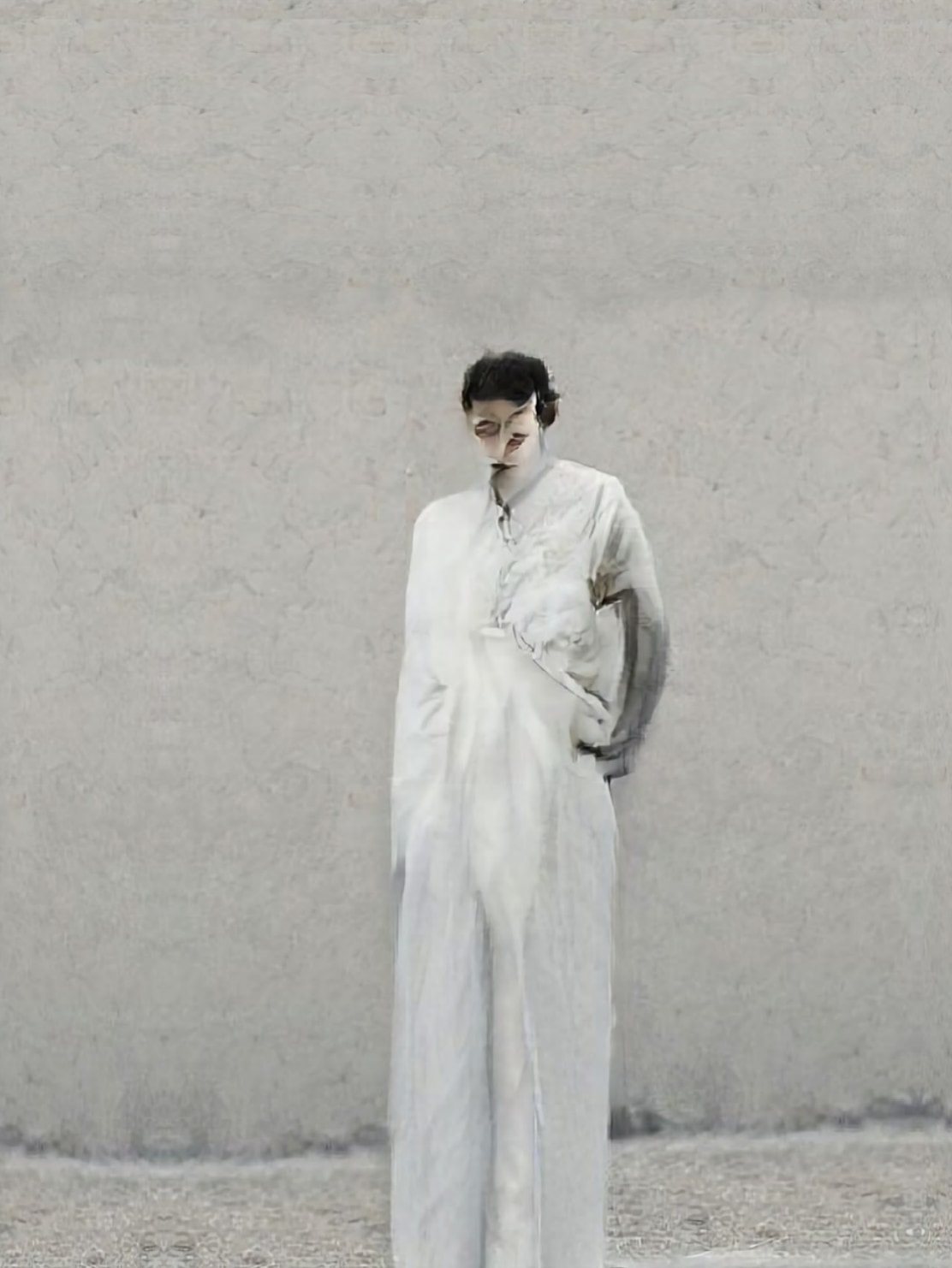 Semi Straightforward Visibility (In Pale Clothing And On Grey Background)