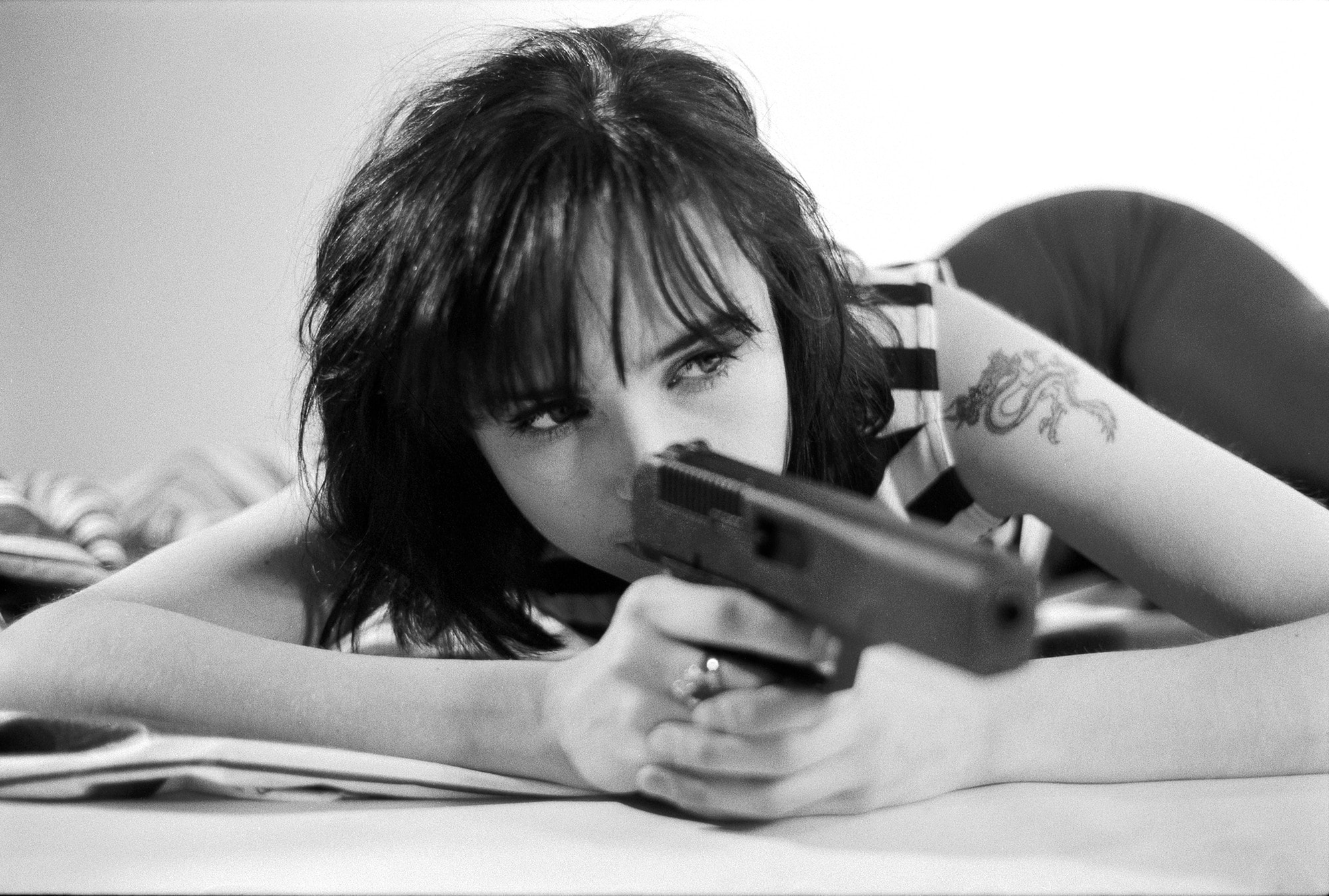 Masha on Floor with Gun