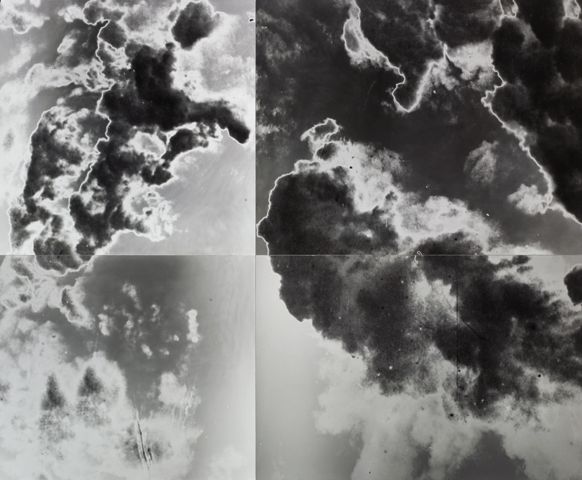 Man holding large camera photographing a cataclysmic event, possibly a volcano erupting,  (Tiled Ver...