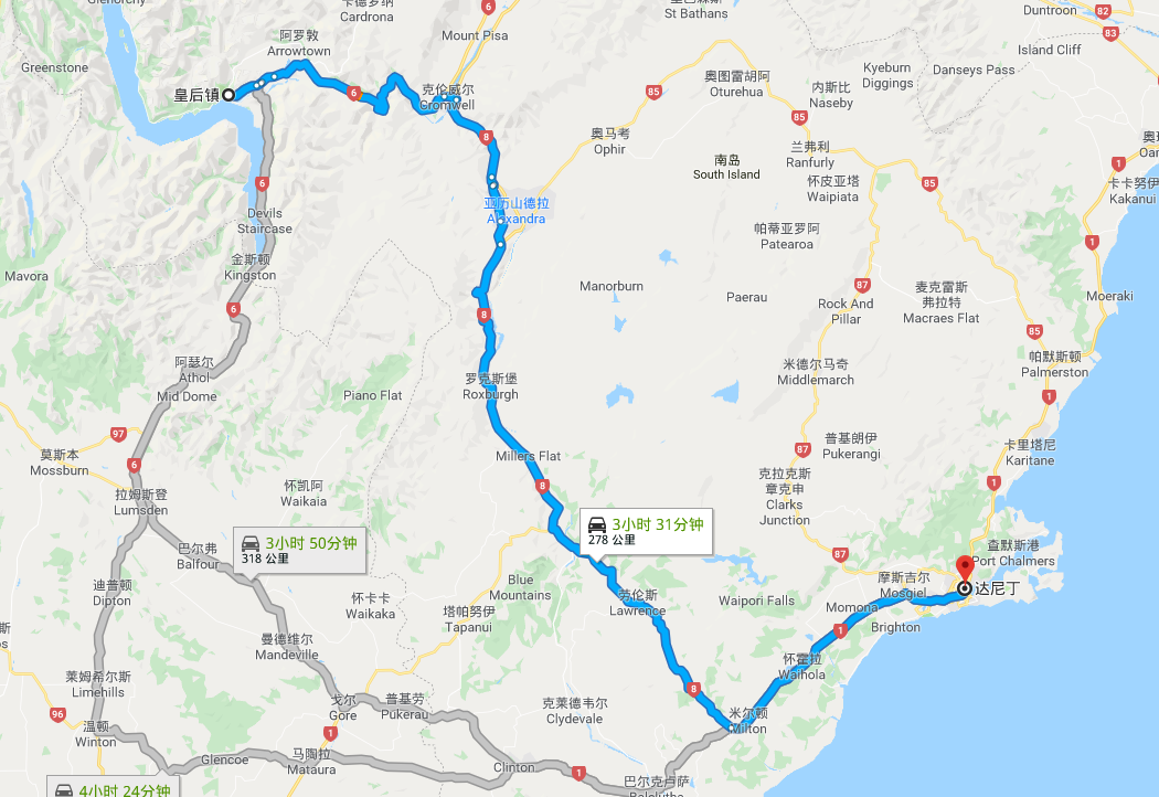  新西兰自驾游从但尼丁开往皇后镇 