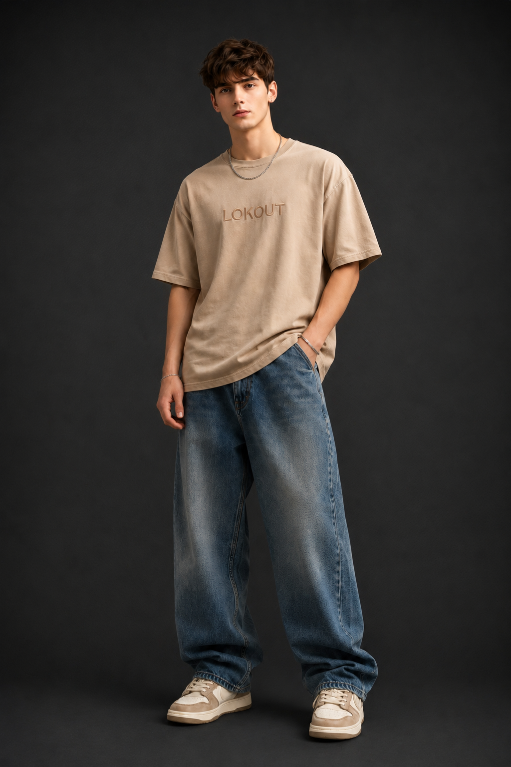 LOKOUT SIGNATURE – Beige Oversized T-shirt