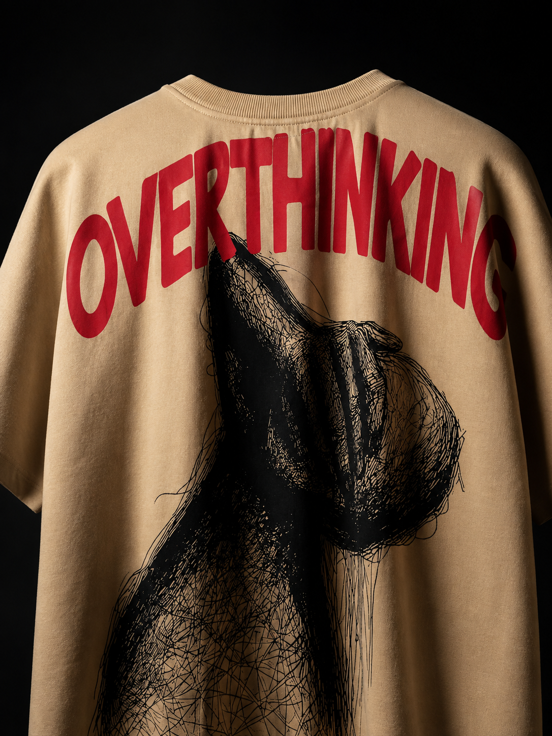 OVERTHINKING – Beige Oversized T-shirt