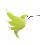 Logo de Hetix représentant un colibri stylisé en dégradés de vert et jaune, avec trois ailes étendues et un long bec fin.