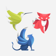 Illustration des mascottes des offres Hetix, Kilix et Grifix : un colibri vert, un renard rouge et un griffon bleu.