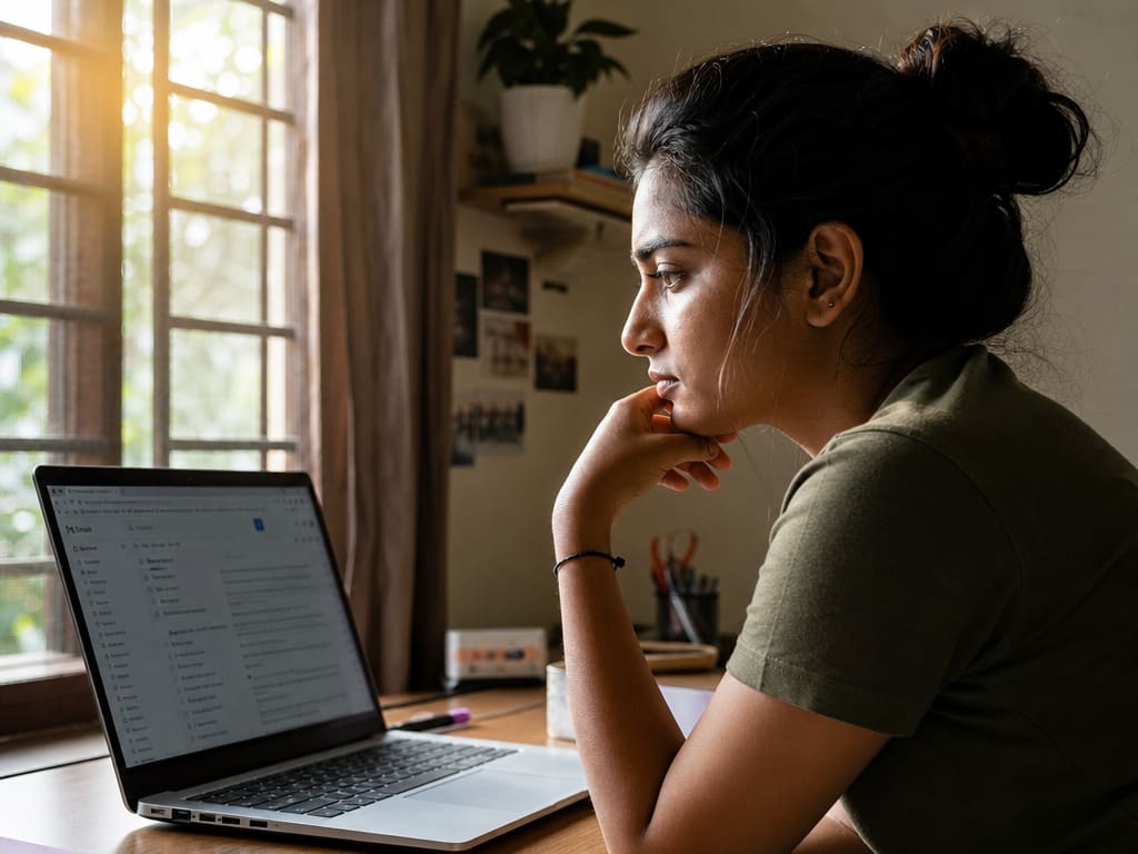 A mentor and a young developer having a calm, focused conversation over a laptop, the mentor pointing at the screen while the developer listens attentively