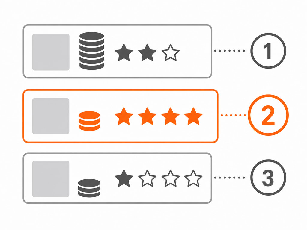 Diagram showing three advertisers with different bid amounts and different relevance scores, with the winner being the one whose combination ranks highest rather than the highest bidder