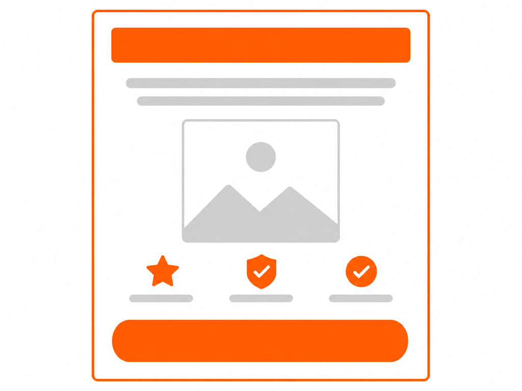 Diagram of a landing page layout showing a headline, supporting text, an image, trust signals, and a single prominent call-to-action button