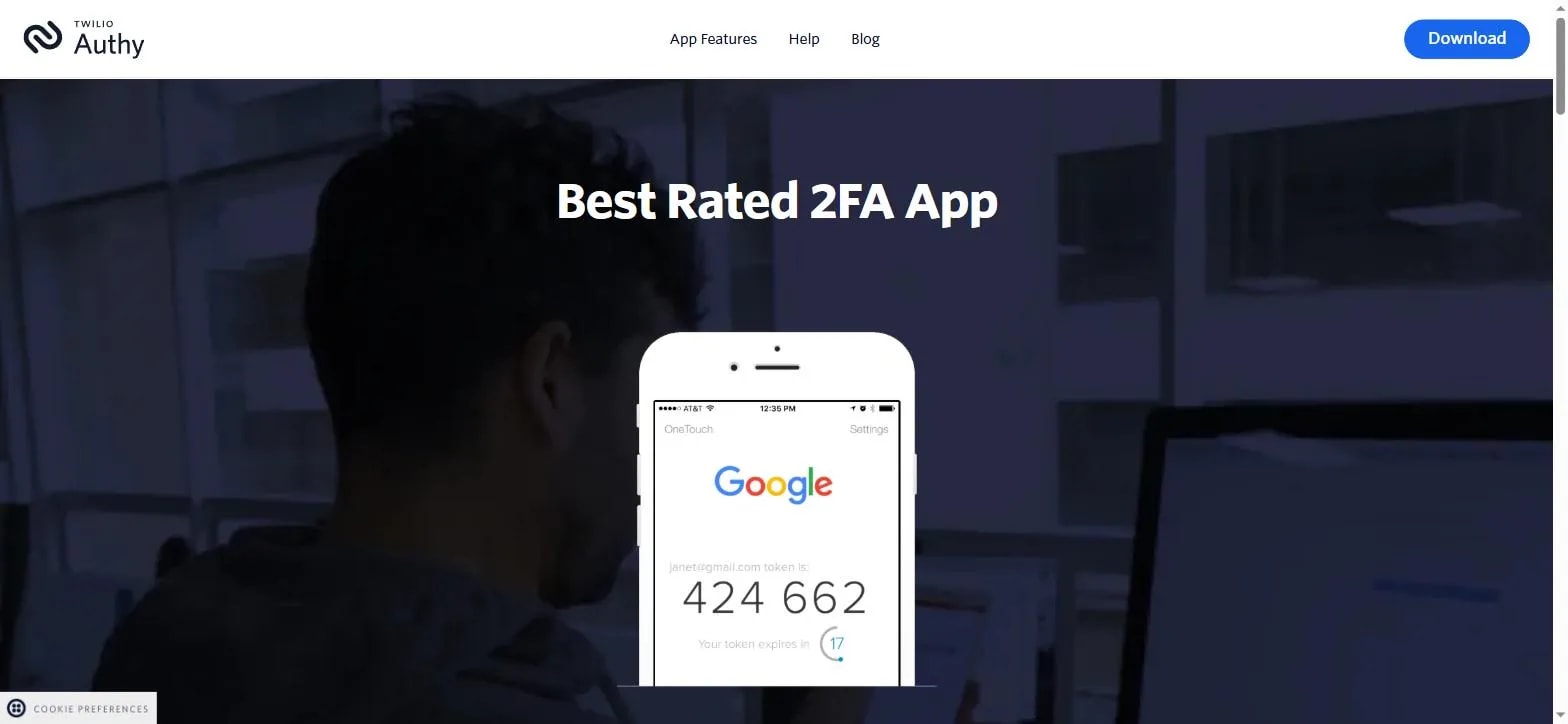 A real authenticator app (Authy) showing a live, time-limited six-digit two-factor authentication code counting down