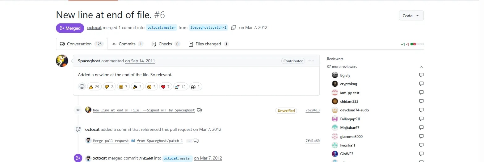 A real, merged pull request on a public GitHub repository, showing the conversation, commits, and files-changed tabs