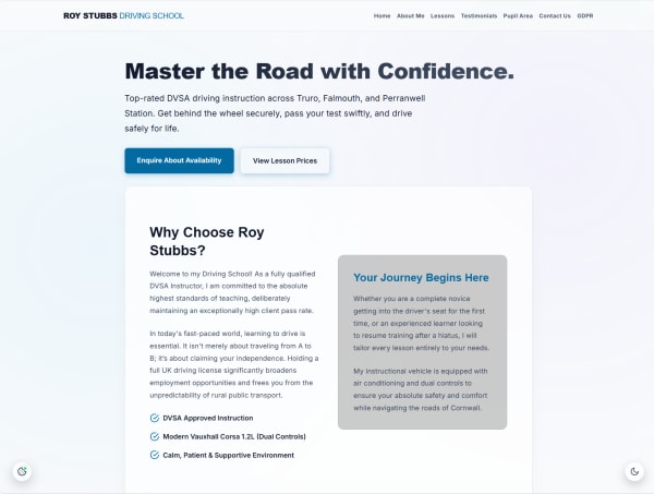 Screenshot of Roy Stubbs Driving School website
