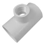 White PVC TEE  1-1/2" Slip x 1-1/2" Slip Reducing 1/2" FPT