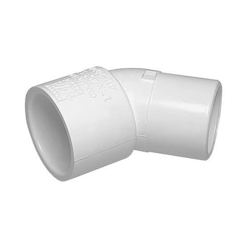 White PVC Street Elbow - 1" Slip x 1" Spigot, 45 Degrees