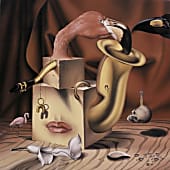 Натюрморт с розовым фламинго