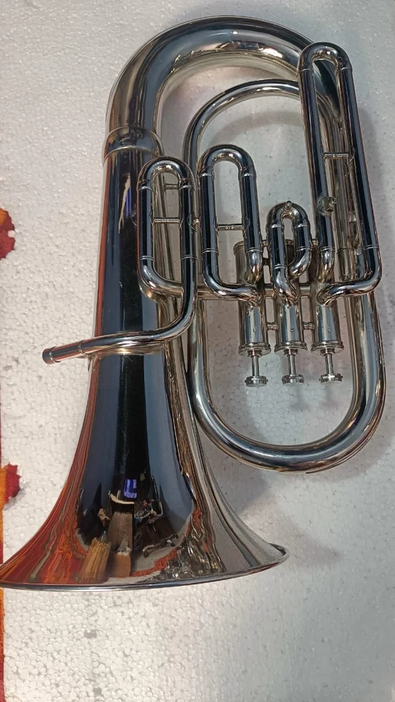 Nadir Ali euphonium in nickel silver finish, three piston valves and upward-facing bell