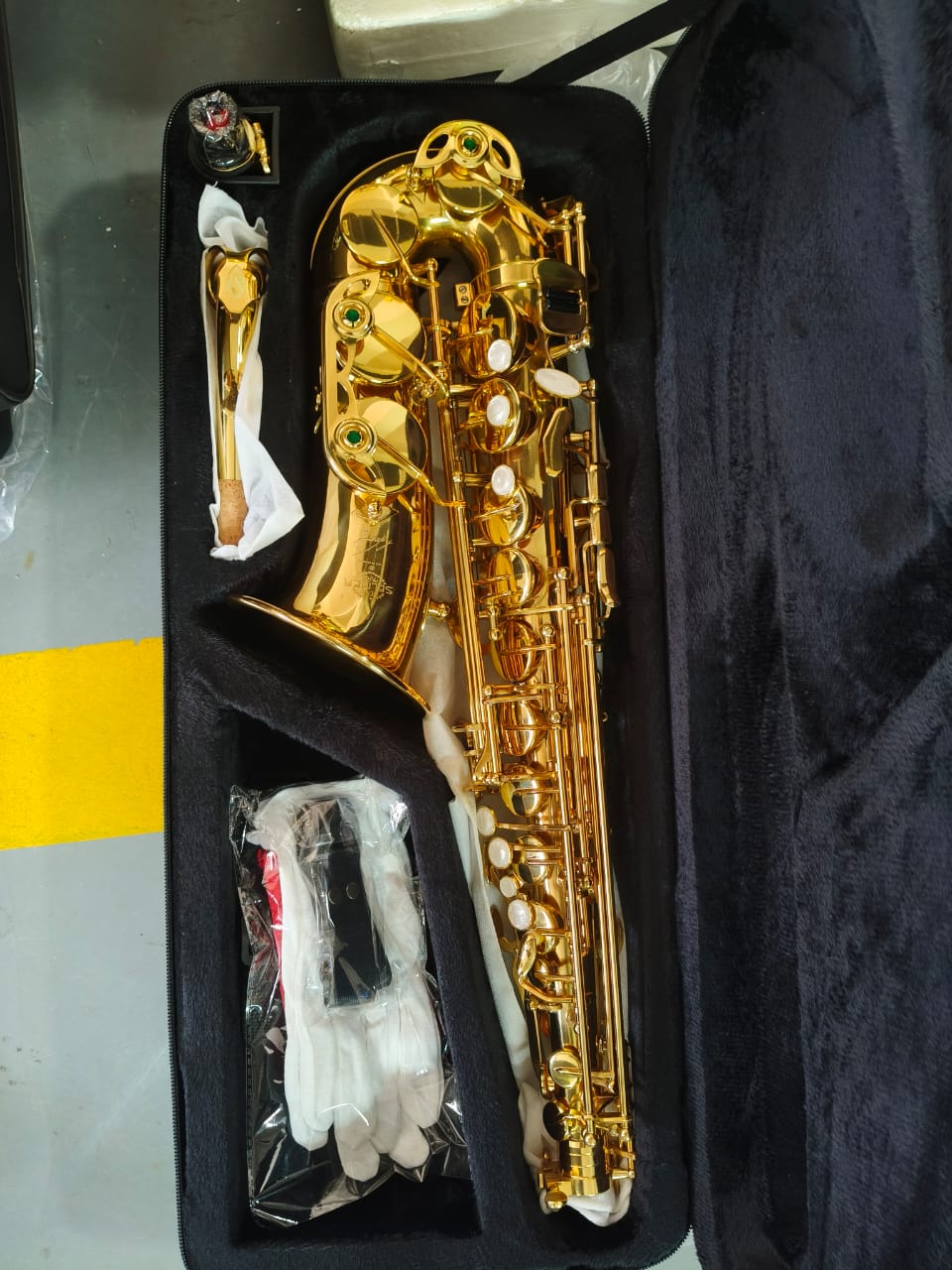 R-54 style alto saxophone detail close-up