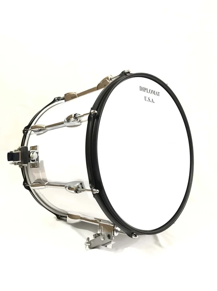 Diplomat USA Professional 14 inch Marching Snare Drum, white finish, front view