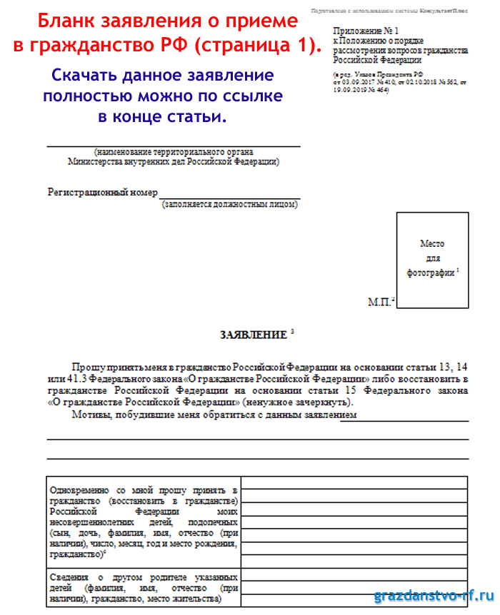 Заявление на гражданство рф в упрощенном порядке нового образца