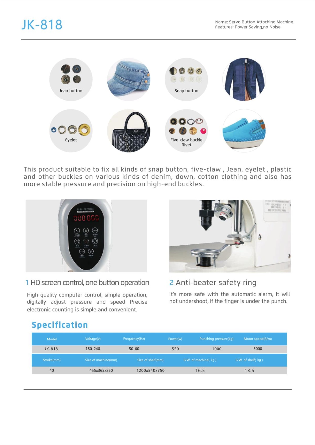 JACK JK-818 specification sheet page 2