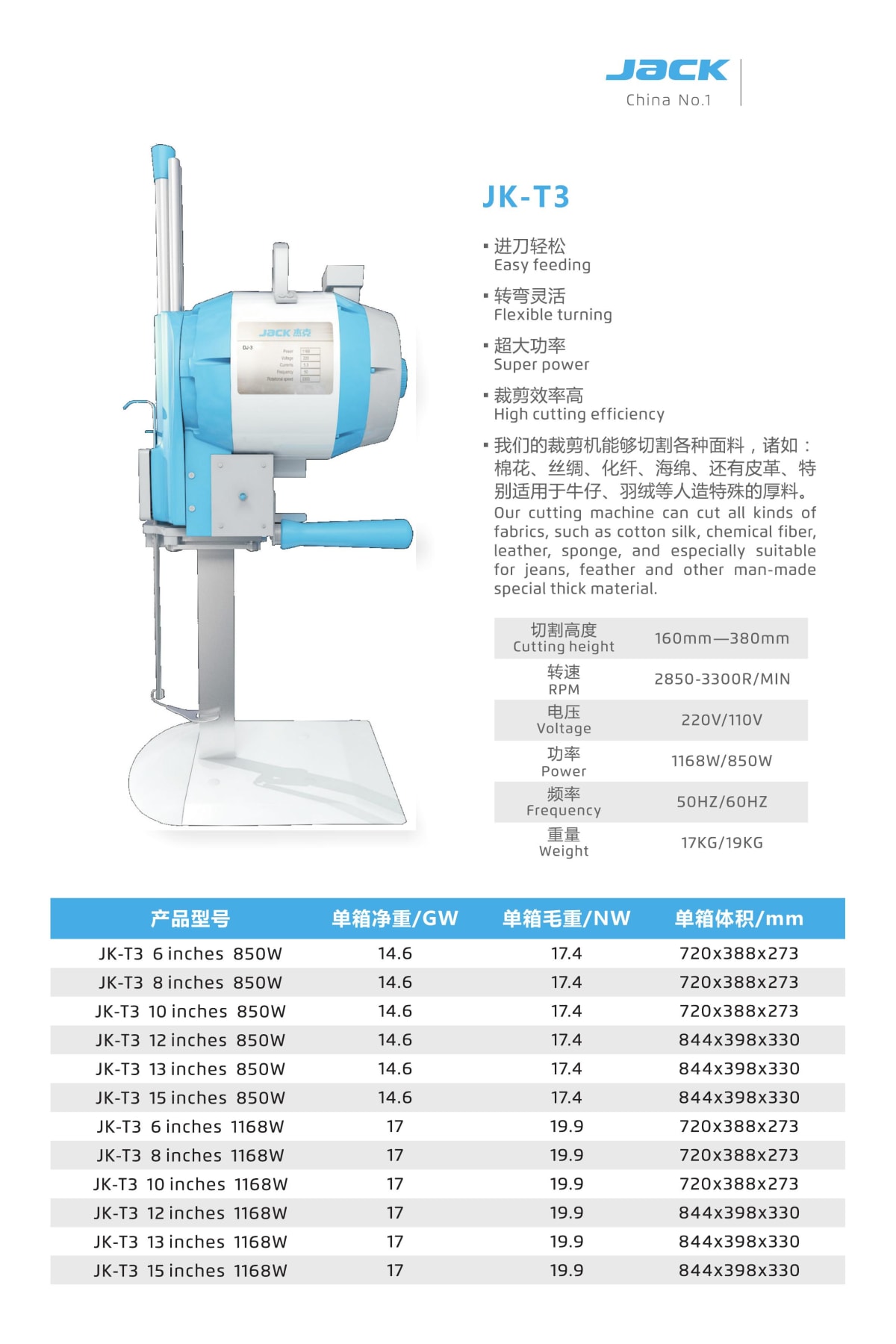 JACK JK-T3 specification sheet page 1