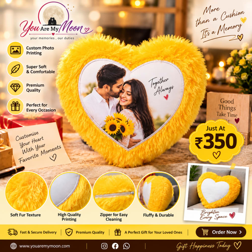 Customized Yellow Heart Fur Cushion