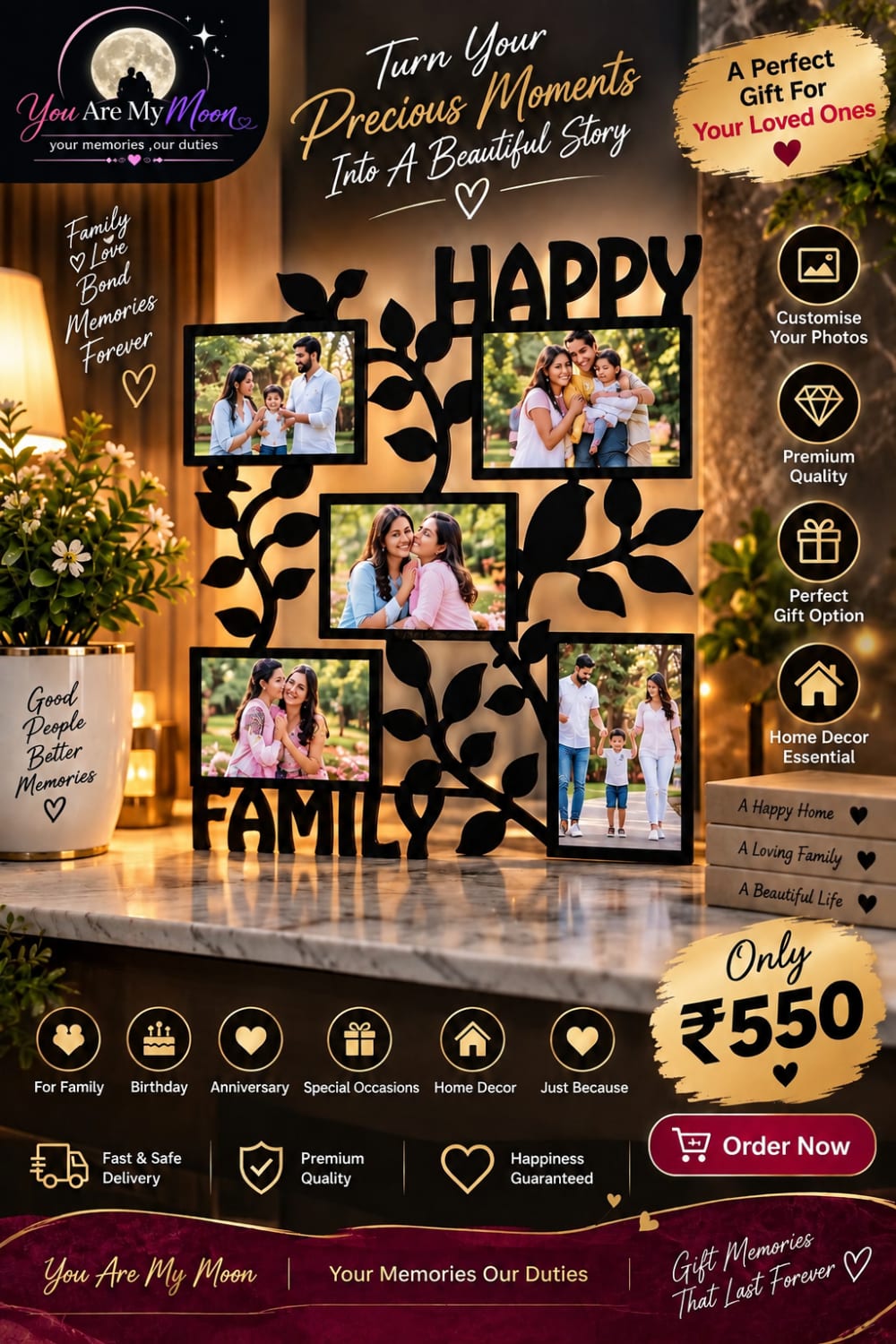 Happy Family Tree Silhouette Photo Frame