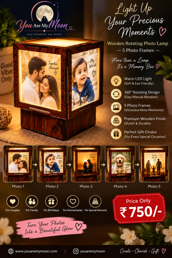Wooden Rotating Photo Lamp (5 Frames)