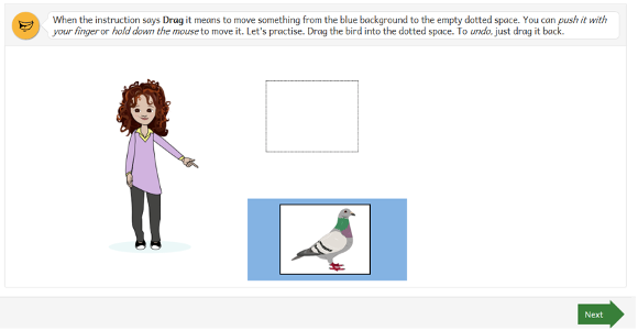 Instructions for answering a question that asks you to drag an object to a dotted space.