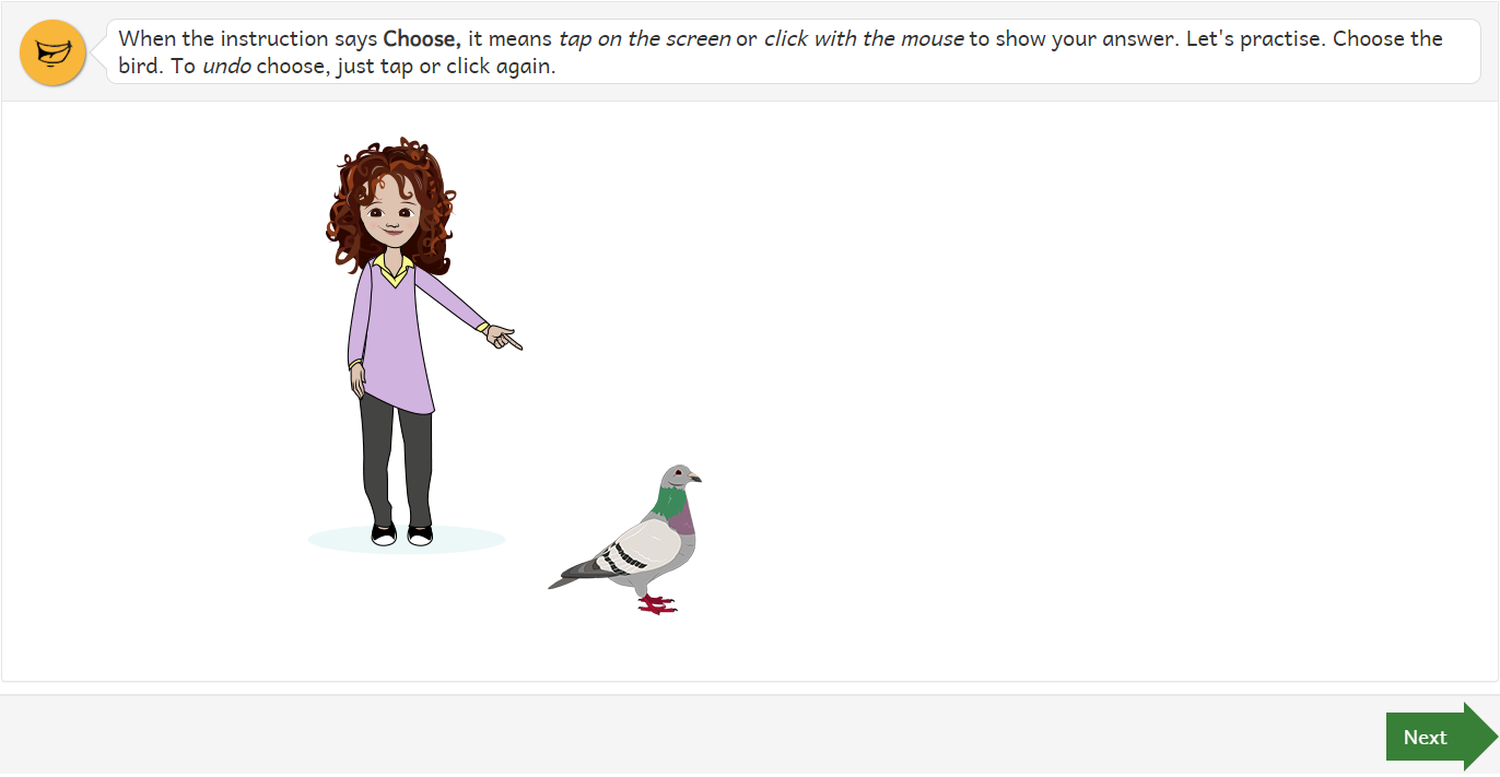 Instructions for answering a question by tapping or clicking on an object