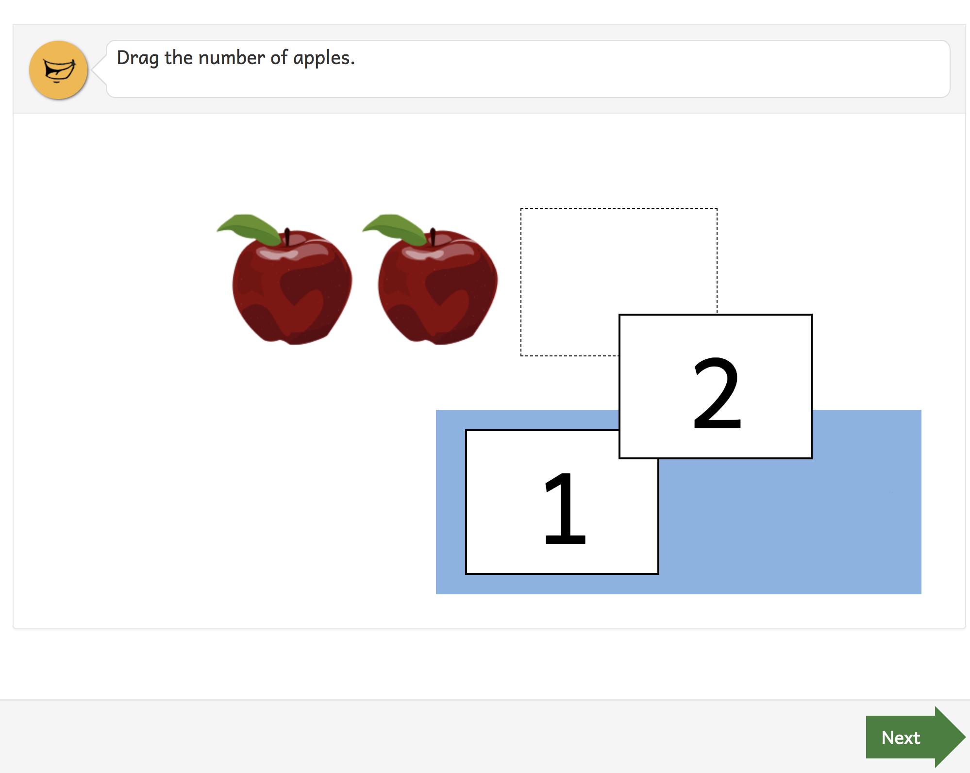 A question that asks you to drag a number to a dotted space.