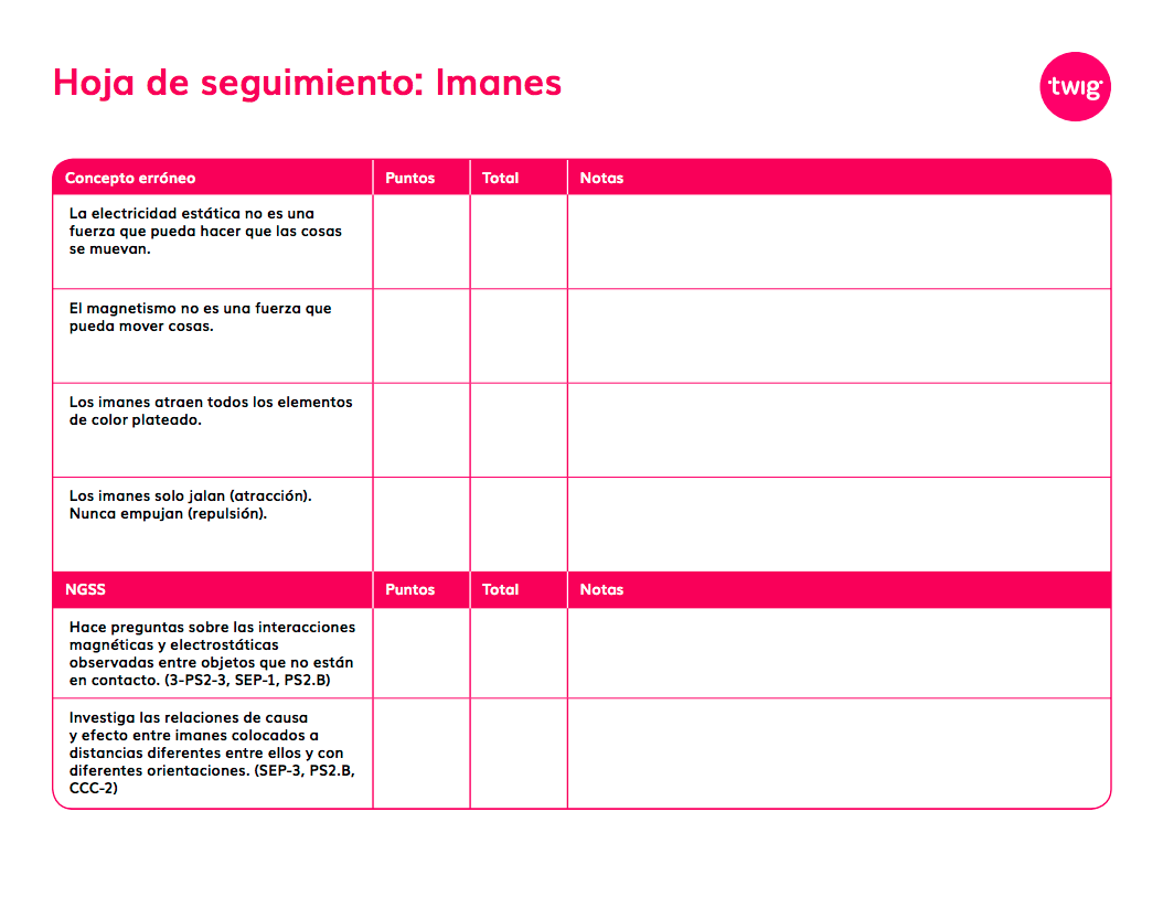 Hoja de seguimiento Imanes