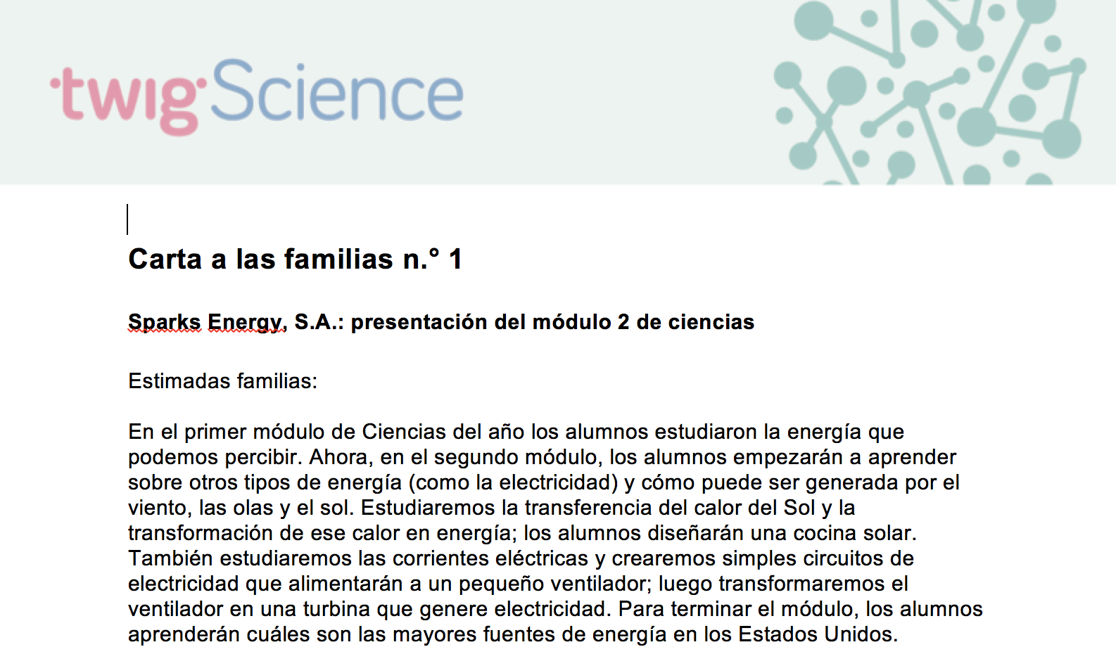 Carta a las familias 1