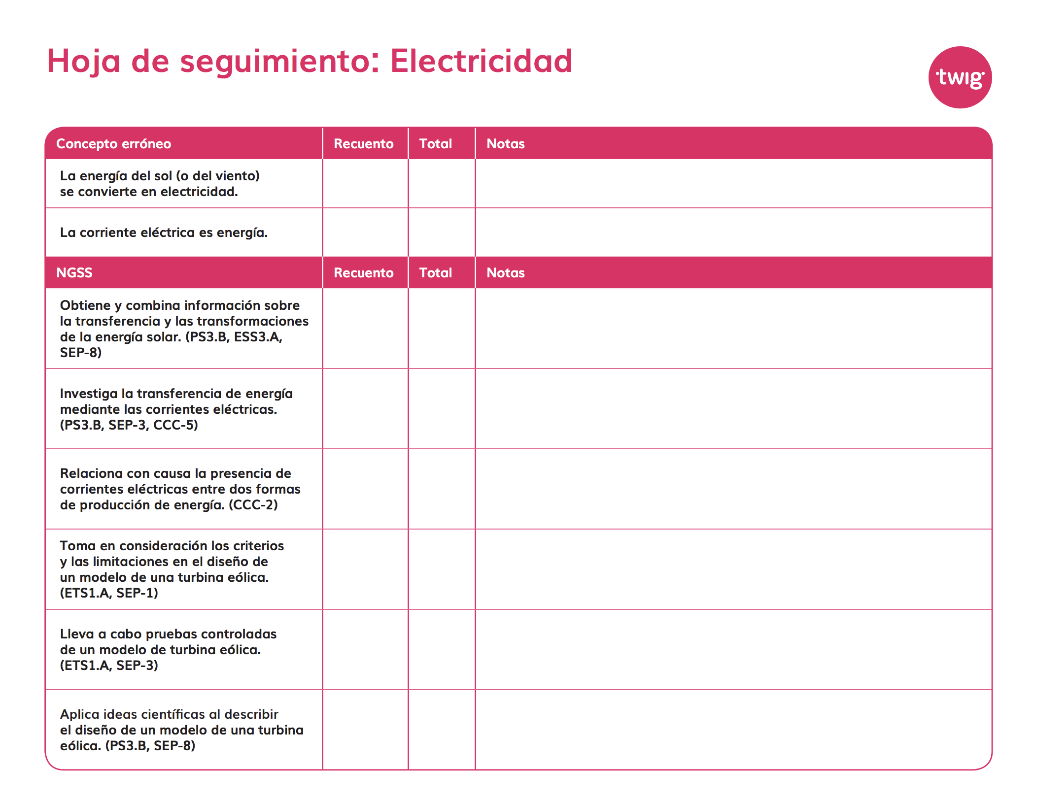 Hoja de seguimiento Electricidad