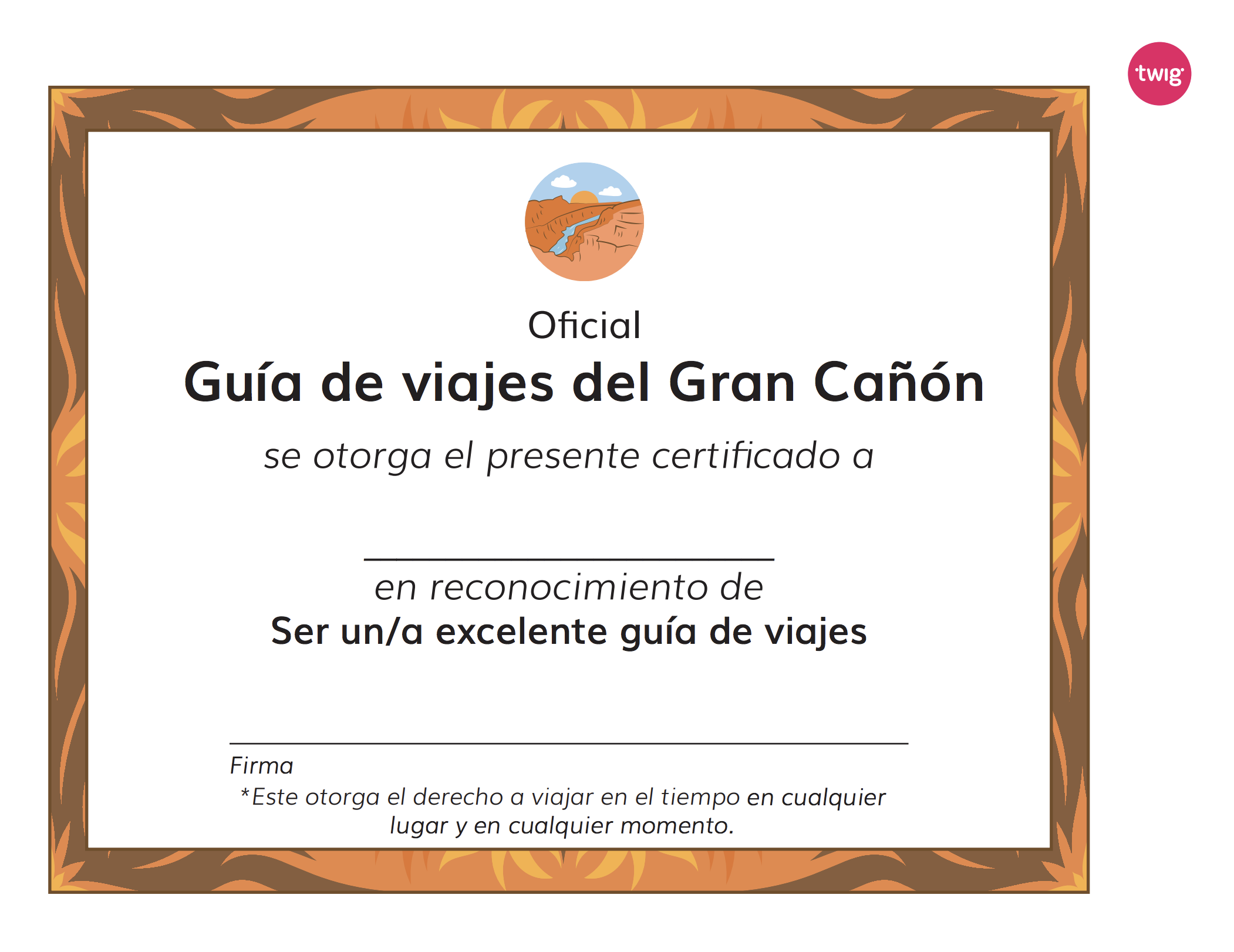Ficha Certificado de guía de viajes del Gran Cañón