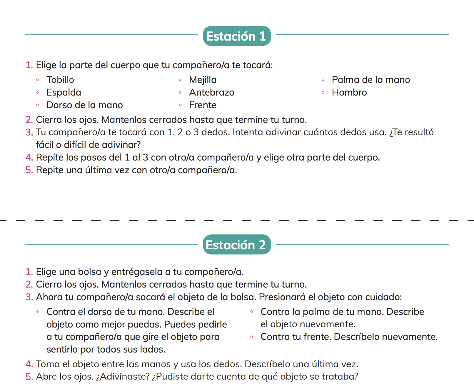 Ficha Instrucciones de las estaciones del tacto