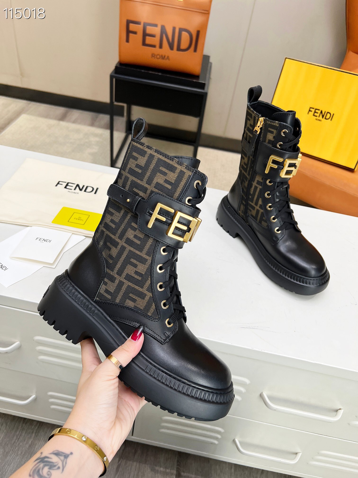 Fendi Fendigraphy FF 50MM Leather Biker Boots