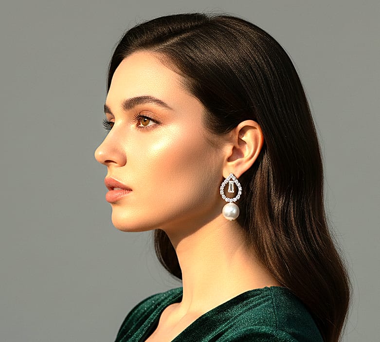 Korean Pearl Drop Earrings for Women Crystal Studded Pearl Dangle Earrings Elegant Party & Wedding Artificial Jewellery