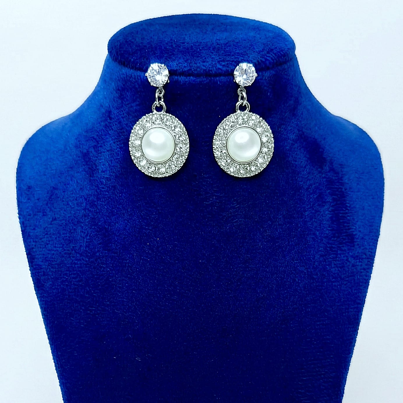 Korean Circle Pearl Drop Earrings for Women | Crystal Studded Pearl Dangle Earrings Elegant Party & Wedding Artificial Jewellery